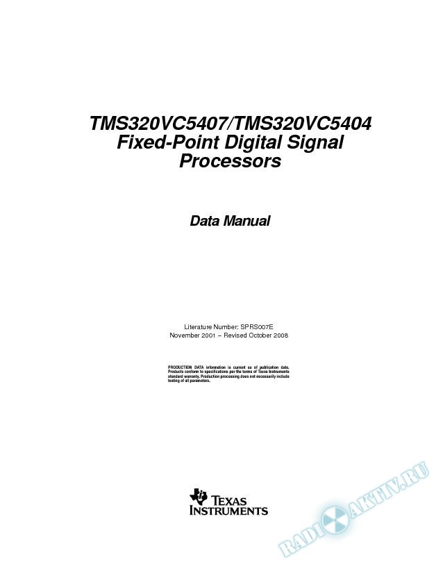 TMS320VC5407/TMS320VC5404 Fixed-Point Digital Signal Processors (Rev. E)