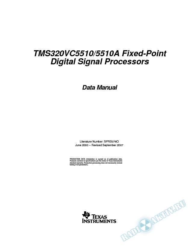 TMS320VC5510/5510A Fixed-Point Digital Signal Processors (Rev. O)