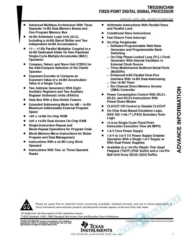 TMS320UC5409 Fixed-Point Digital Signal Processor (Rev. E)