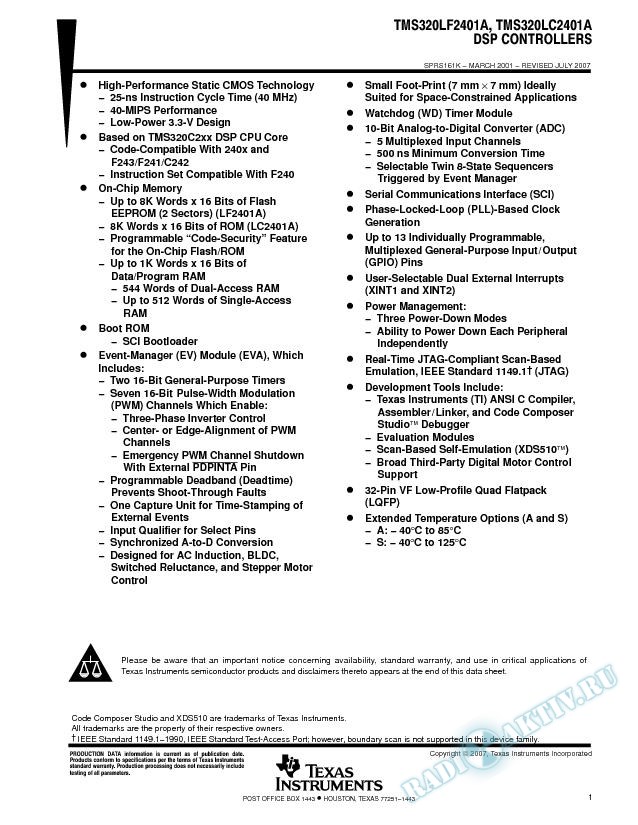 TMS320LF2401A, TMS320LC2401A DSP Controllers (Rev. K)