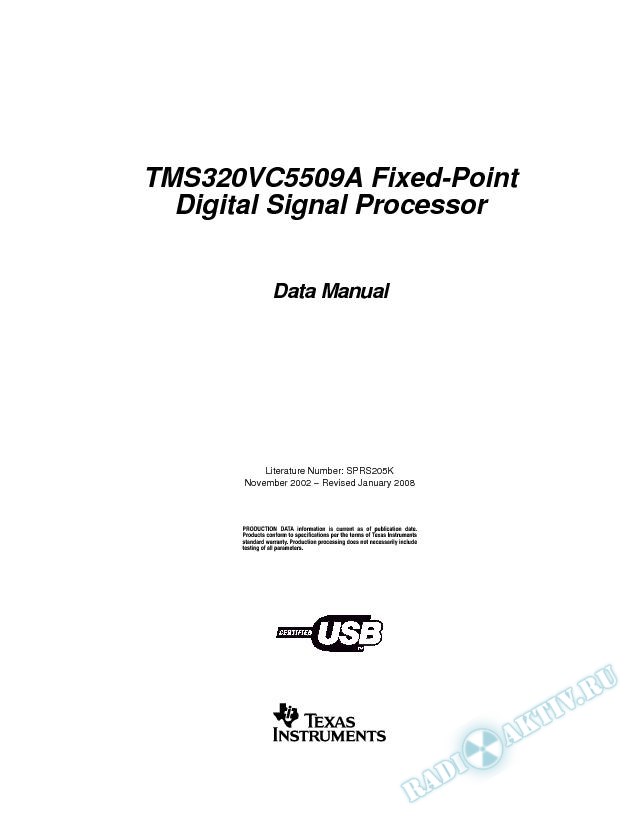 TMS320VC5509A Fixed-Point Digital Signal Processor (Rev. K)