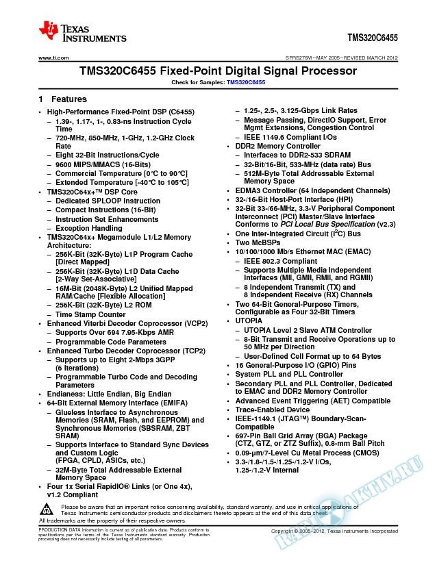 TMS320C6455 Fixed-Point Digital Signal Processor (Rev. M)