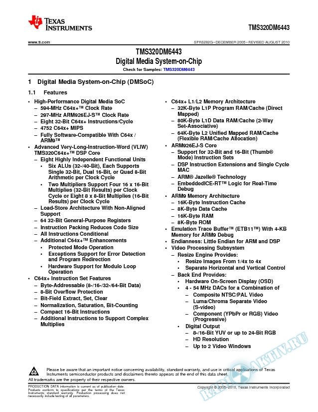 TMS320DM6443 Digital Media System-on-Chip (Rev. G)