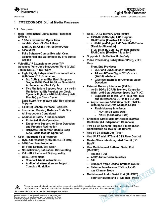 TMS320DM6431 Digital Media Processor (Rev. C)