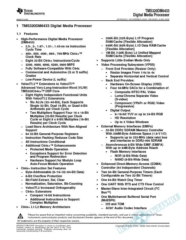 TMS320DM6433 Digital Media Processor (Rev. C)