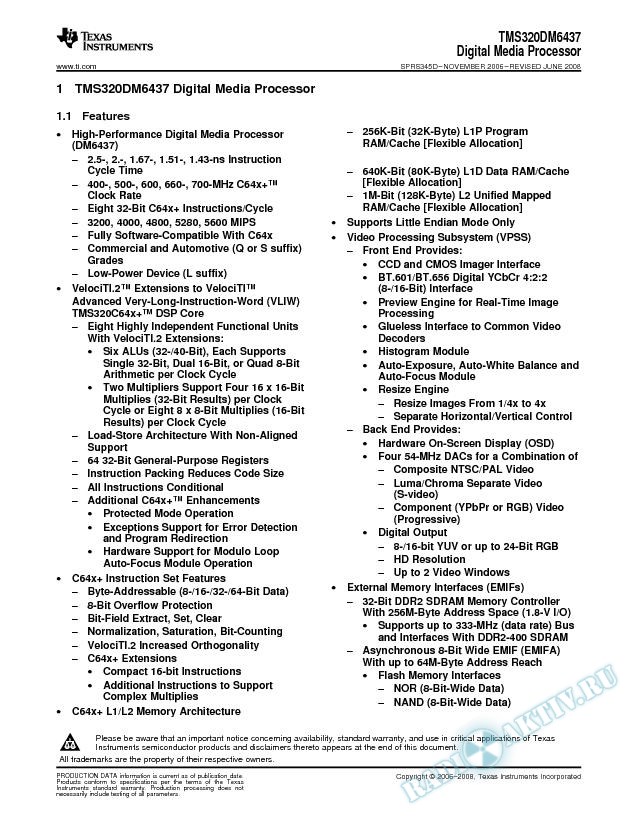 TMS320DM6437 Digital Media Processor (Rev. D)