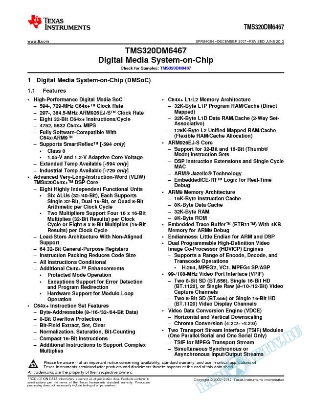 TMS320DM6467 Digital Media System-on-Chip (Rev. H)