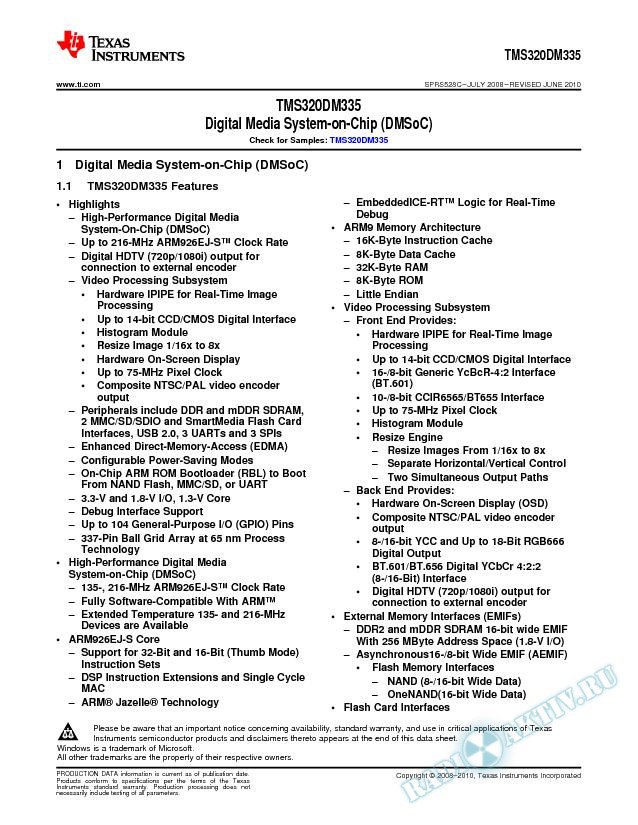 TMS320DM335 Digital Media System-on-Chip (DMSoC) (Rev. C)