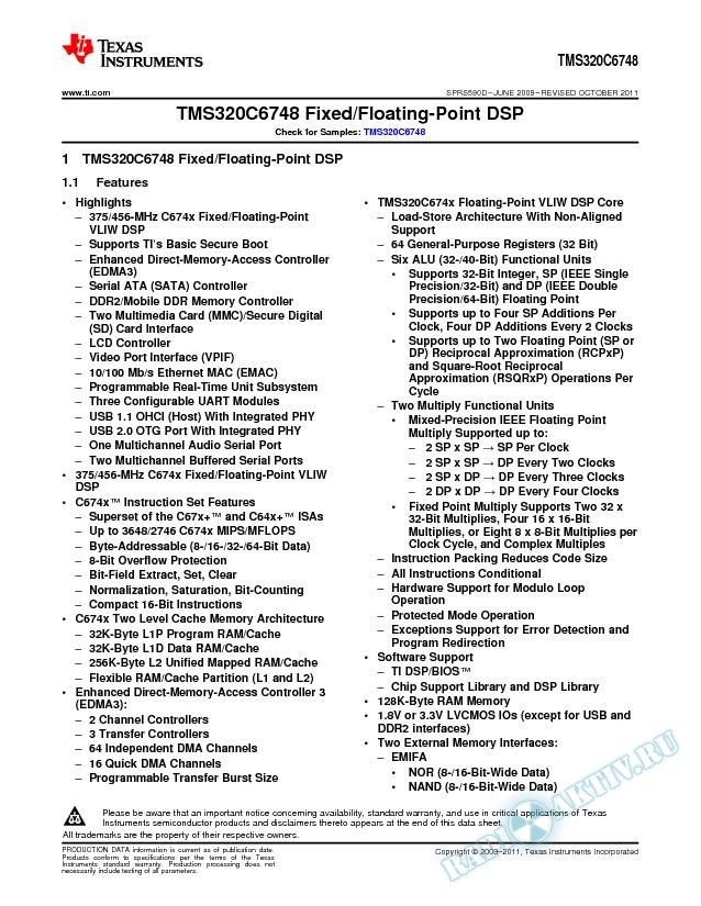 TMS320C6748 Fixed/Floating Point Digital Signal Processor (Rev. D)