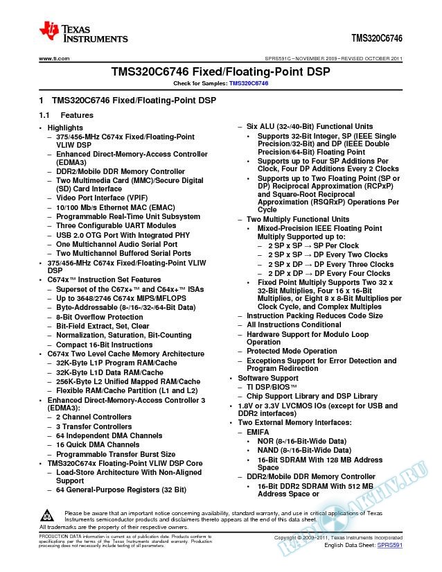 TMS320C6746 Fixed/Floating Point Digital Signal Processor (Rev. C)