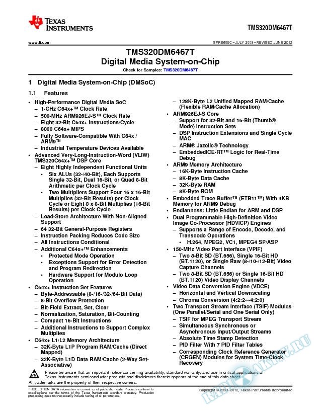 TMS320DM6467T Digital Media System-on-Chip (Rev. C)