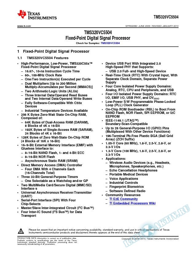 TMS320VC5504 Fixed-Point Digital Signal Processor (Rev. B)