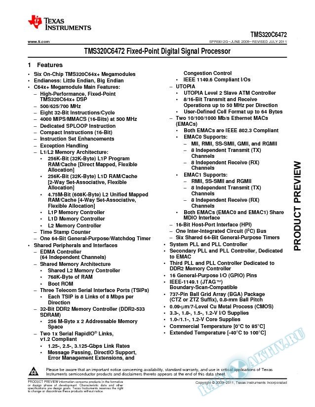 TMS320C6472 Fixed-Point Digital Signal Processor (Rev. G)