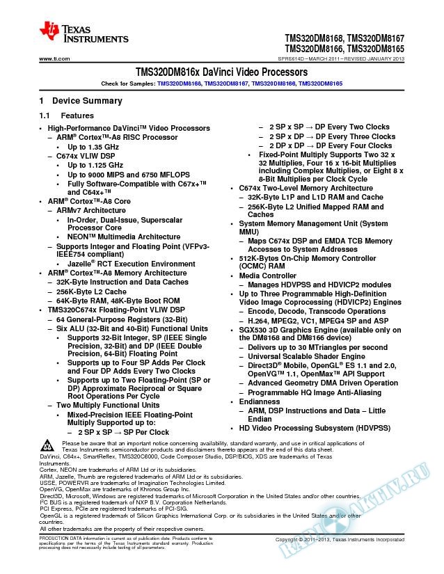 TMS320DM816x DaVinci Video Processors (Rev. D)