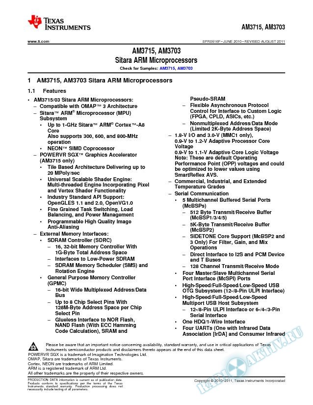 AM3715, AM3703 Sitara ARM Microprocessors (Rev. F)