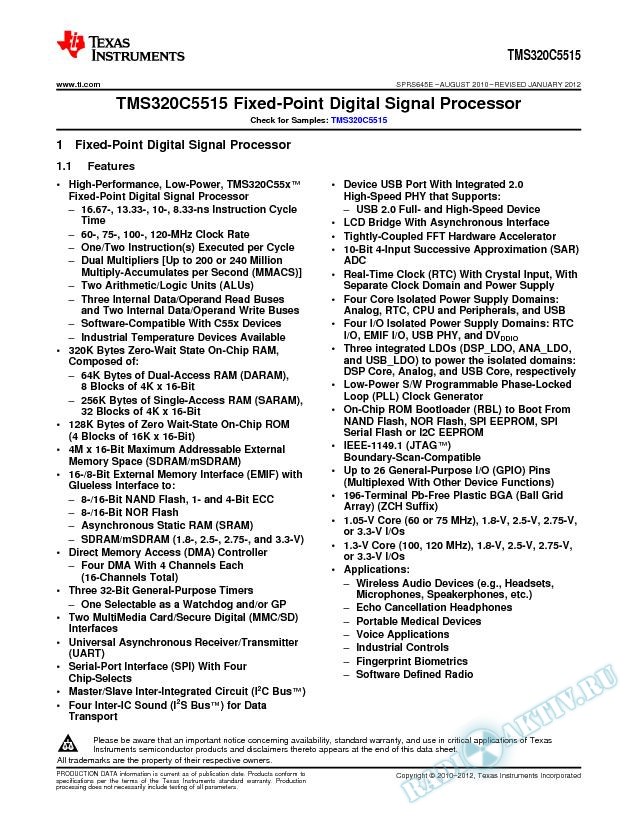 TMS320C5515 Fixed-Point Digital Signal Processor (Rev. E)