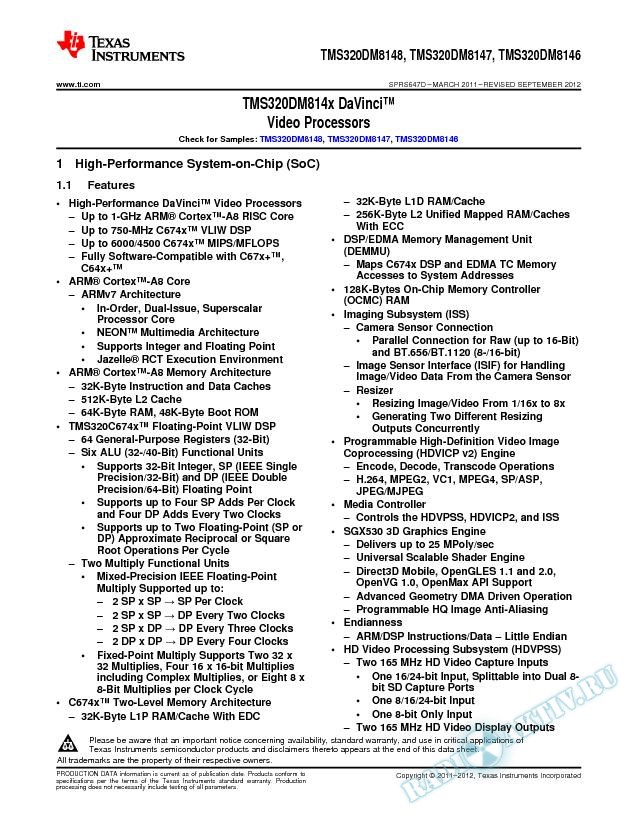 TMS320DM814x DaVinci Digital Media Processors (Rev. D)