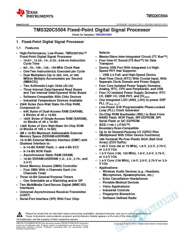 TMS320C5504 Fixed-Point Digital Signal Processor (Rev. F)