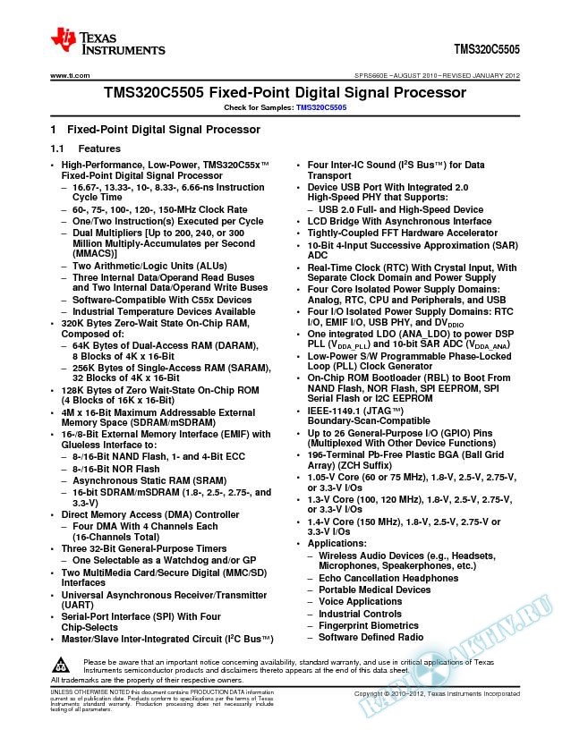 TMS320C5505 Fixed-Point Digital Signal Processor (Rev. E)
