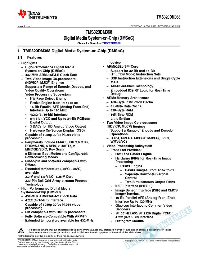 TMS320DM368 Digital Media System-on-Chip (DMSoC) (Rev. C)