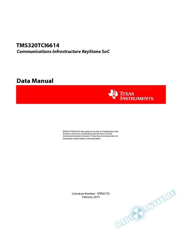 TMS320TCI6614 Communications Infrastructure KeyStone SoC (Rev. D)