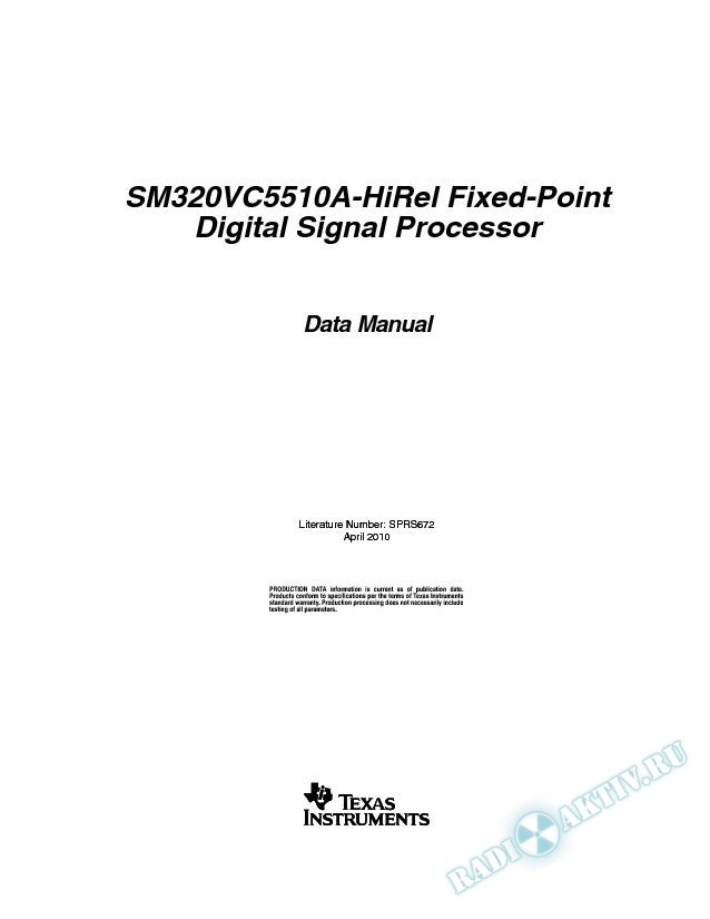 SM320VC5510A-HiRel Fixed-Point Digital Signal Processor