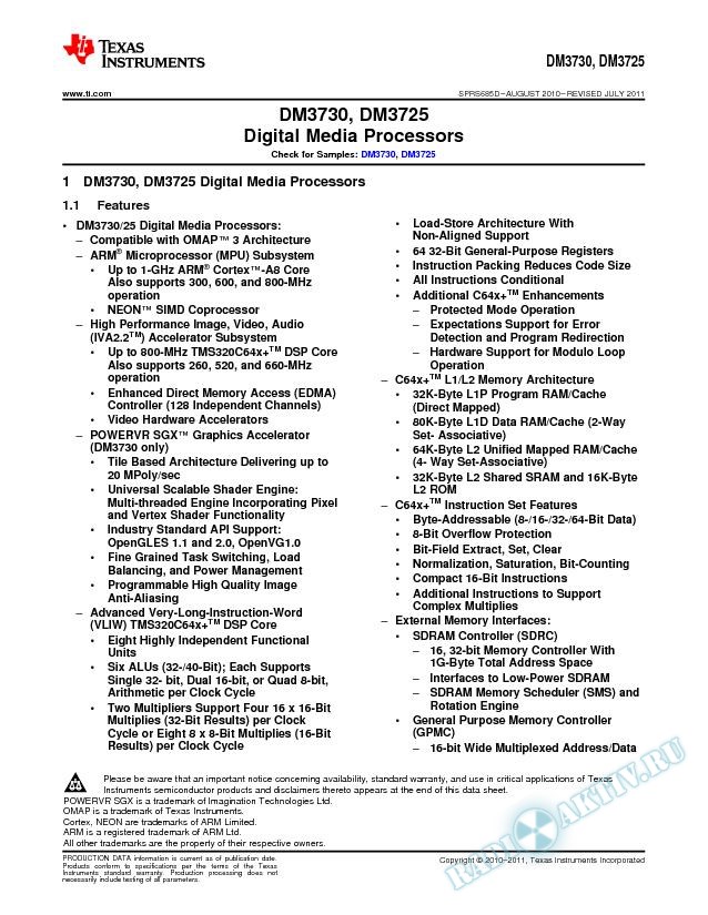 DM3730, DM3725 Digital Media Processors (Rev. D)