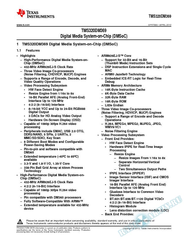 TMS320DM369 Digital Media System-on-Chip (DMSoC) Technical Brief