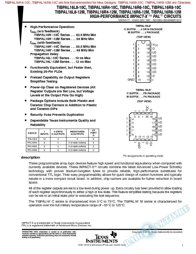 High-Performance Impact X Programmable Array Logic Circuits (Rev. A)