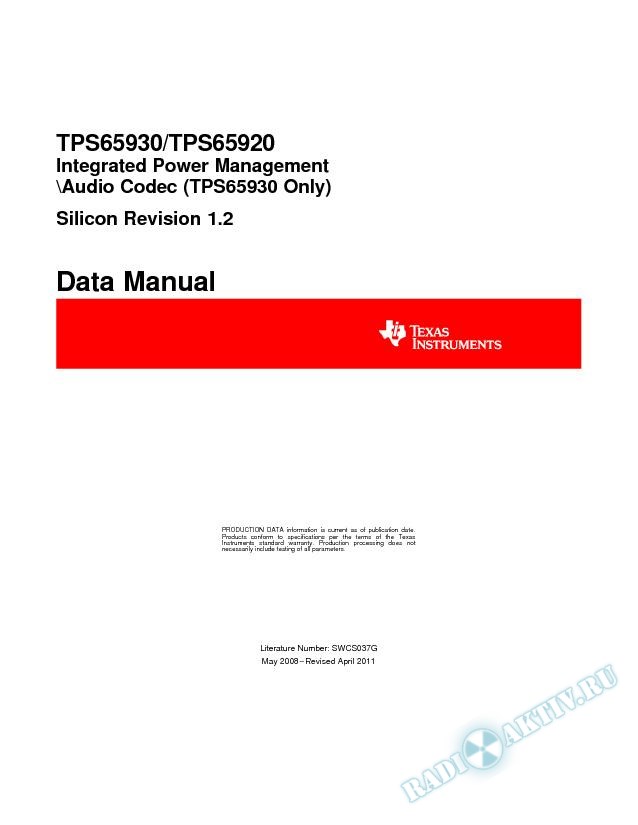 TPS65930/20 ES1.2 Data Manual (Rev. G)