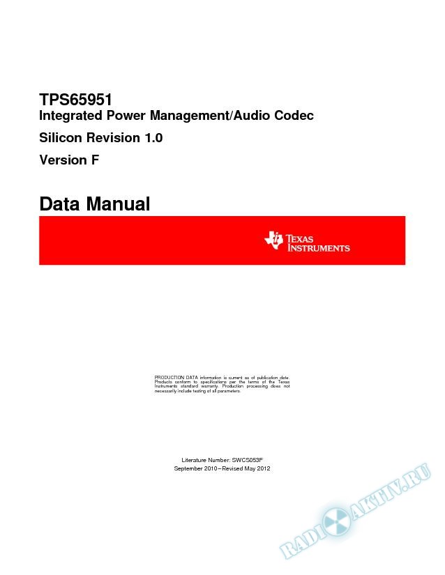 TPS65951 Integrated Power Management/Audio Codec Silicon Revision 1.0 DM (Rev. F)
