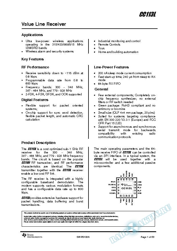 CC113L Value Line Receiver (Rev. A)
